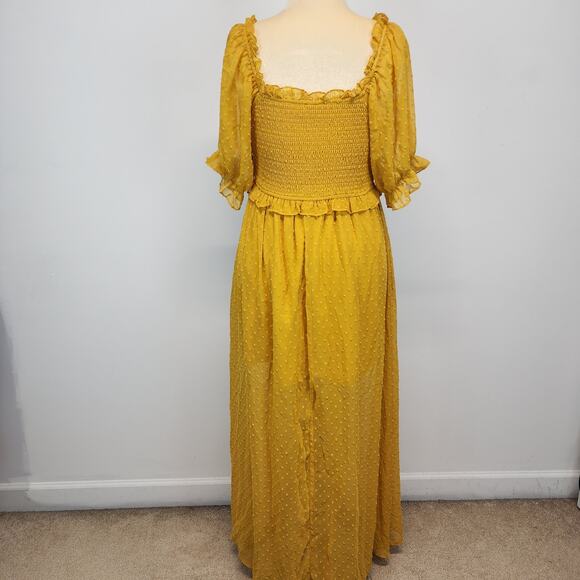 Anthropologie Ruffle Smocked Maxi Dress Size S Dark Yellow Cottage Prairie Boho - Picture 3 of 16